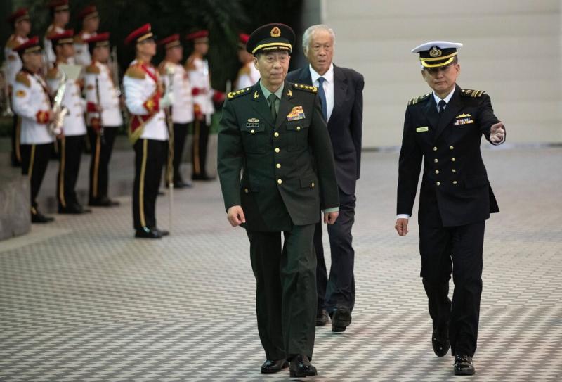 2023年,李尚福将军在新加坡举行的欢迎仪式上。他在去年的大部分时间里担任中国国防部长。