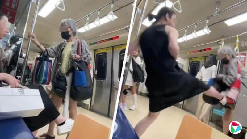 台老妇拍打要求让位被踹飞 长发男就引起争论致歉