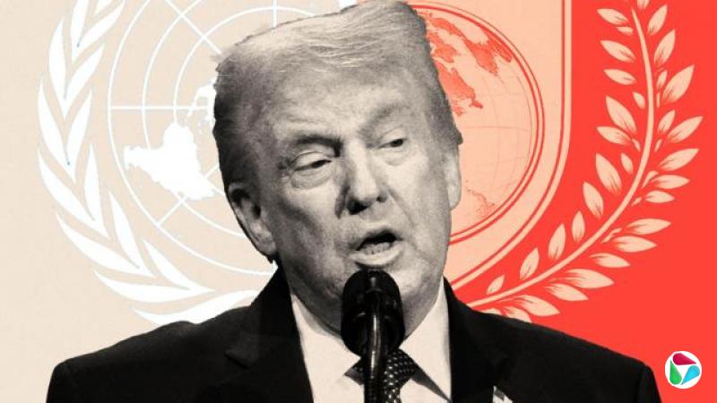 合成图:画面呈现特朗普、联合国标志以及和平委员会徽章