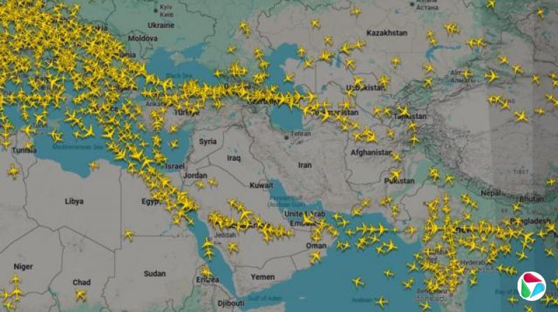 伊朗上空的空中交通密度下降