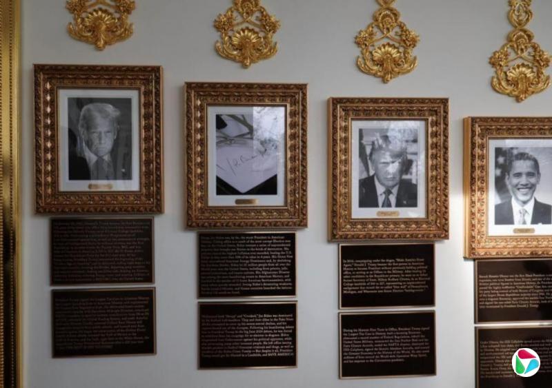 特朗普新装历任总统铭牌 贬低奥巴马拜登抬高自己